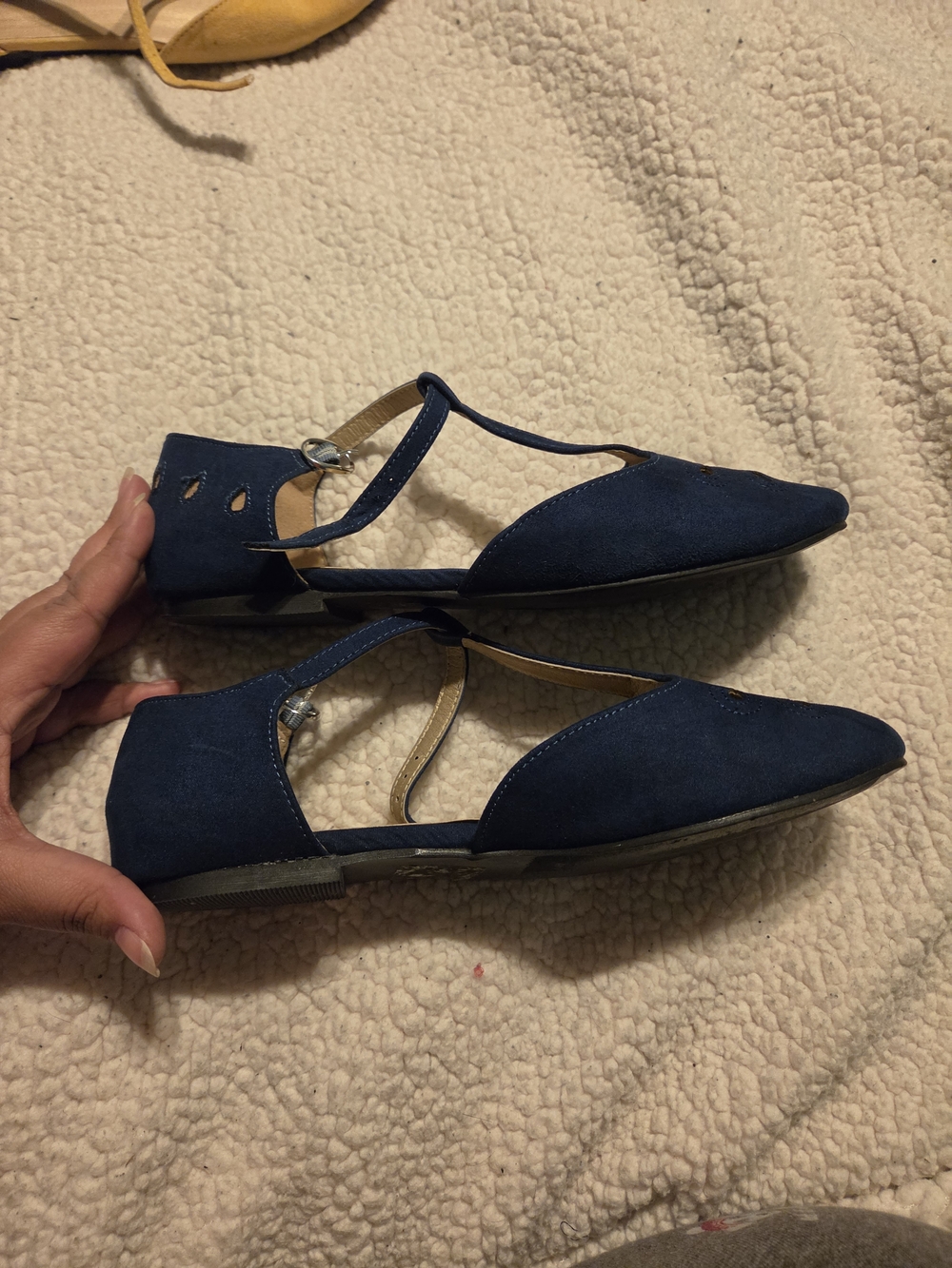 Modcloth Navy T-Strap Suede Flats - Picture 3 of 5
